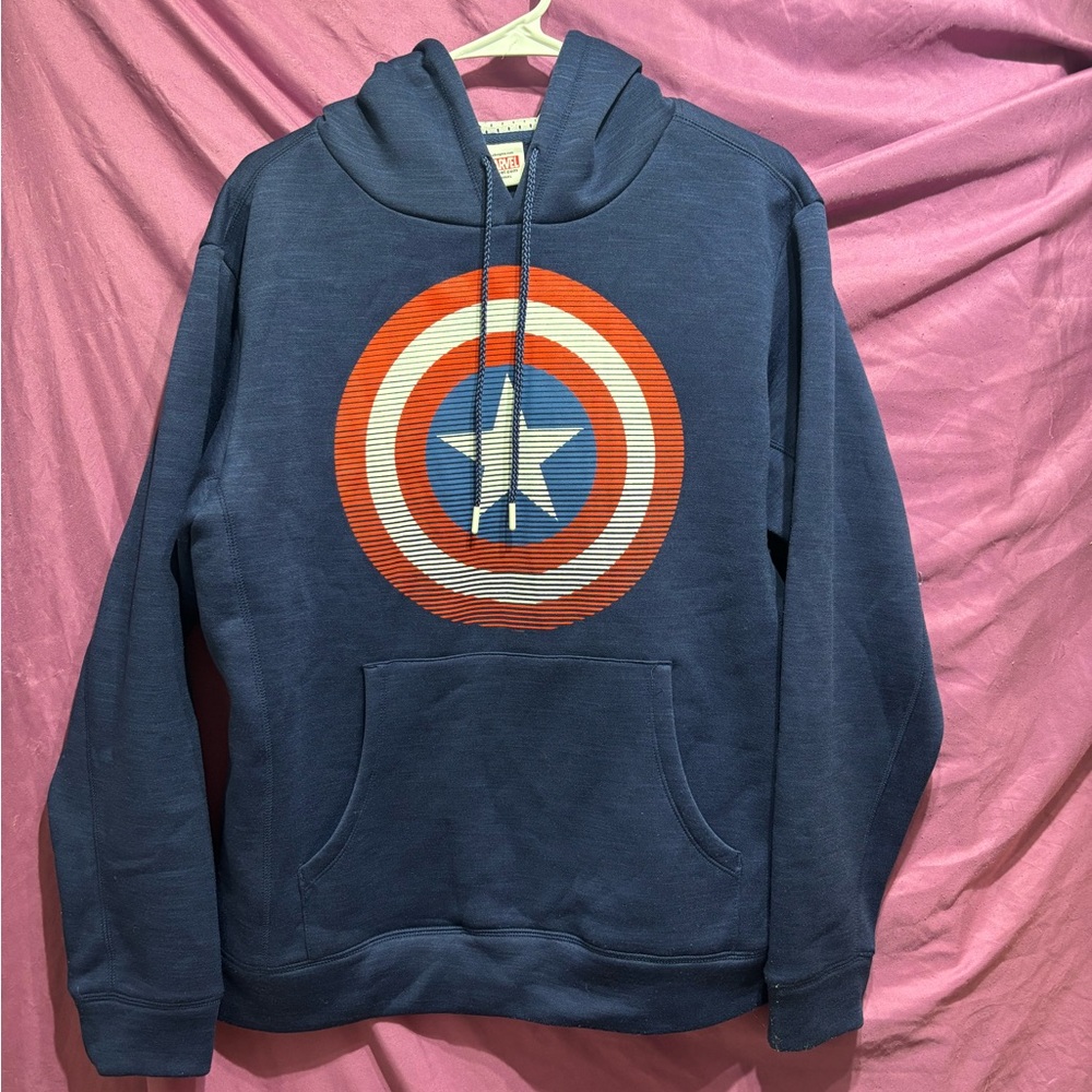 MARVEL Blue & Red Captain America Sweatshirt, Marvel Superhero Hoodie Men’s M